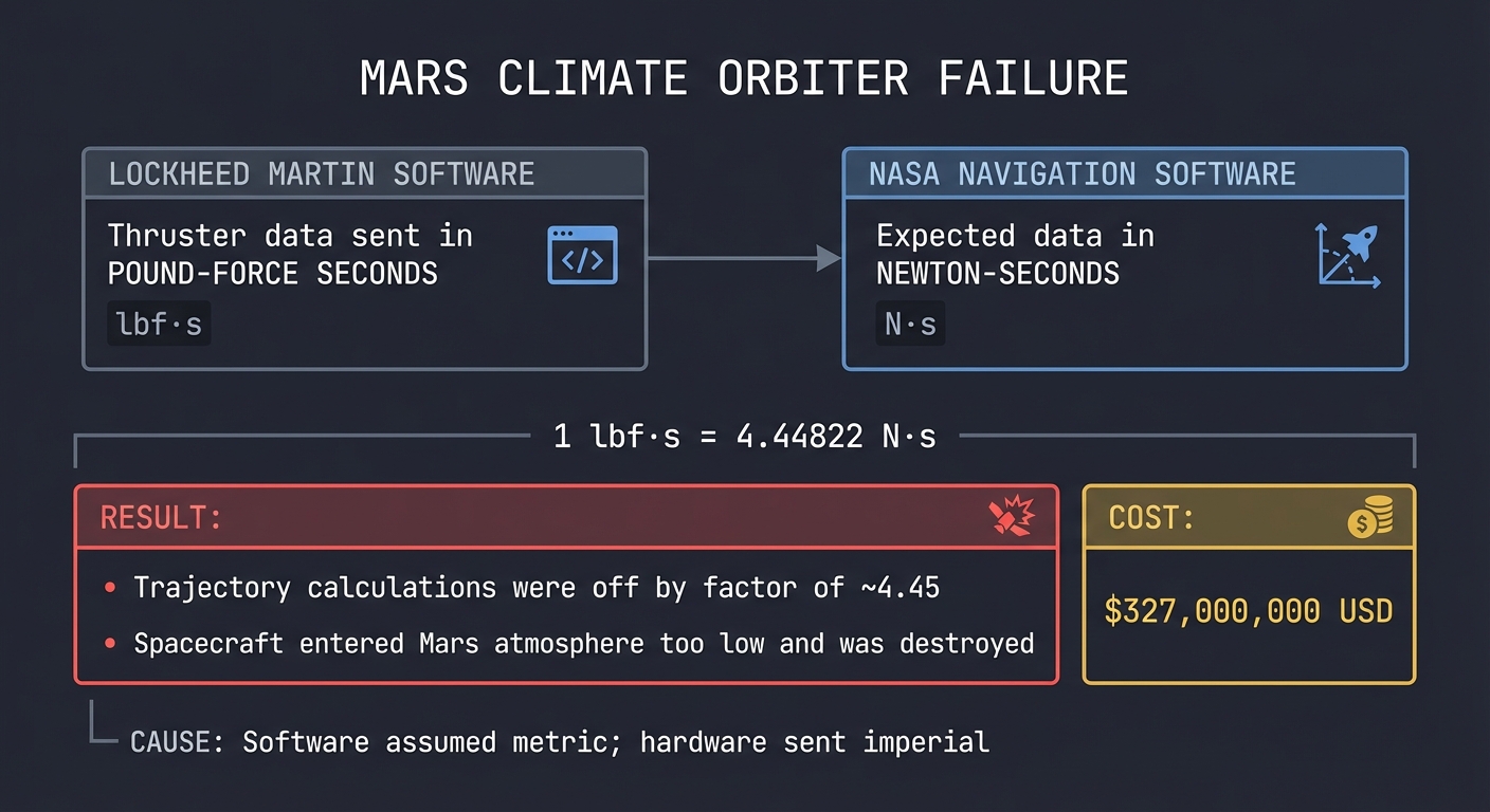 Mars Climate Orbiter Failure - Unit Conversion Error
