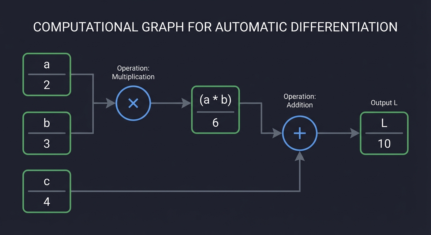 Computational Graph for Expression L = (a * b) + c
