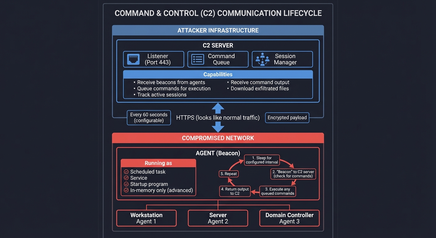C2 Communication Lifecycle - Attacker Infrastructure and Compromised Network