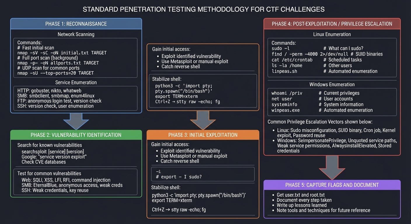 Standard Penetration Testing Methodology for CTF - Five Phase Framework