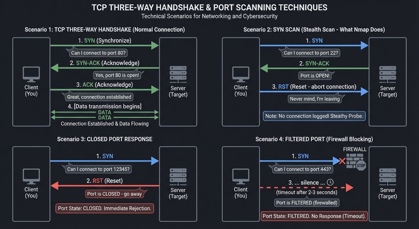 TCP Three-Way Handshake and Port Scanning Techniques