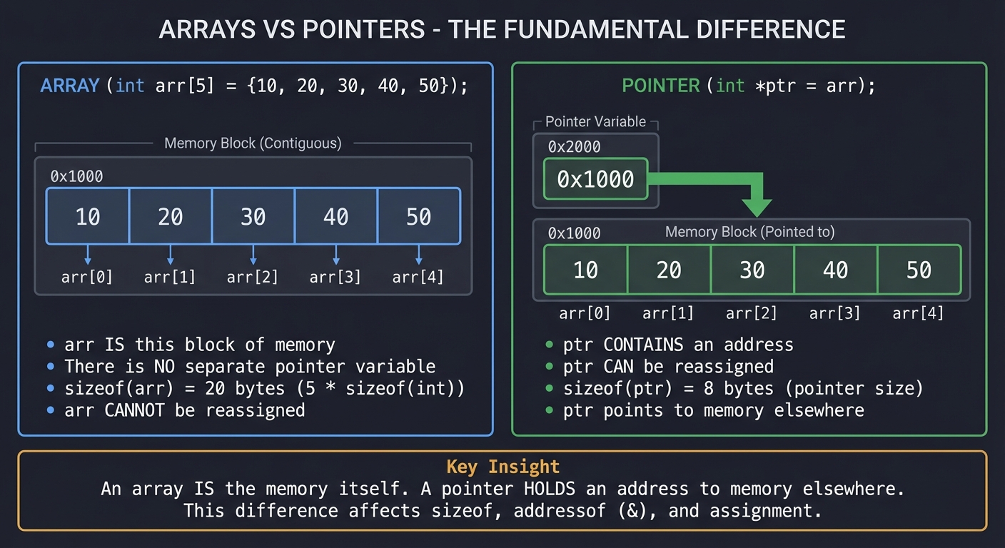 Arrays vs Pointers - The Fundamental Difference