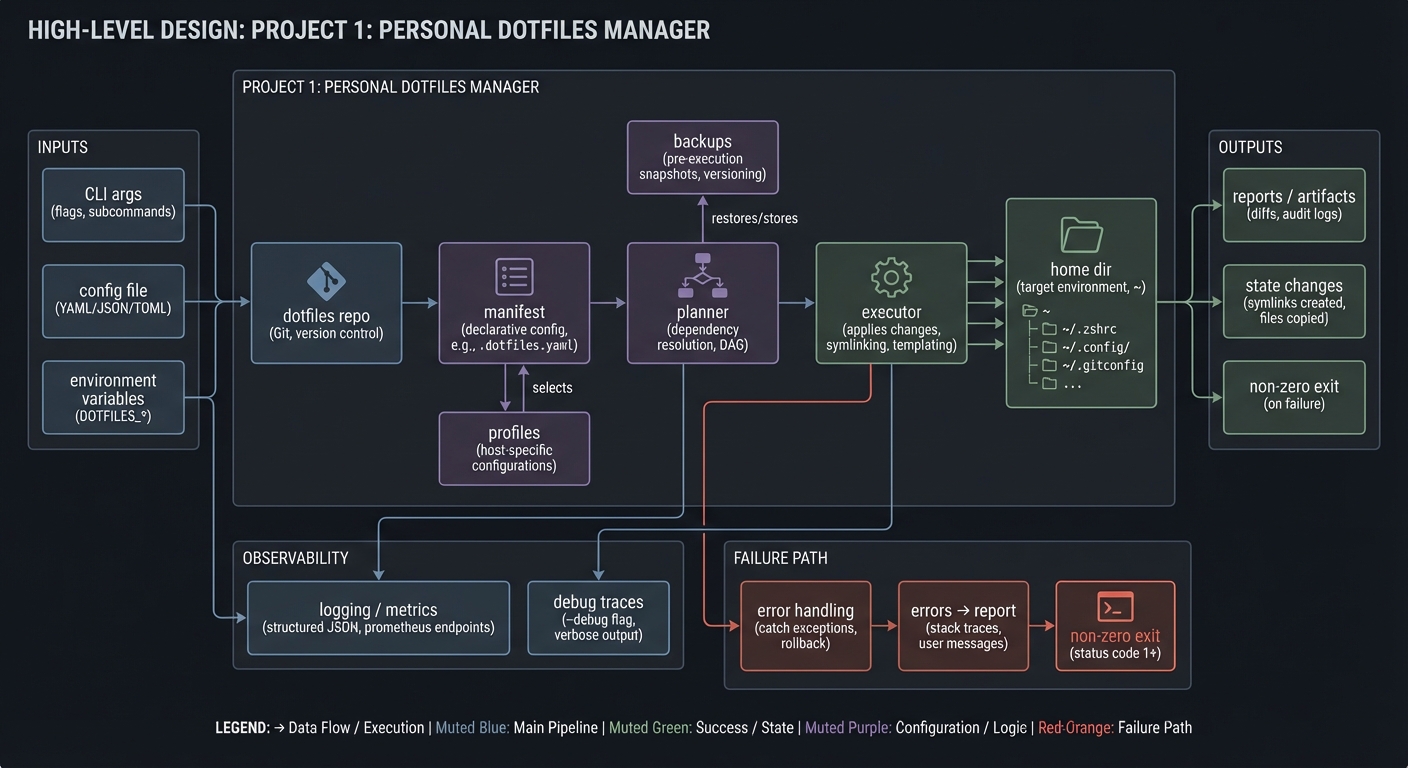 Project 1: Personal Dotfiles Manager high-level design diagram