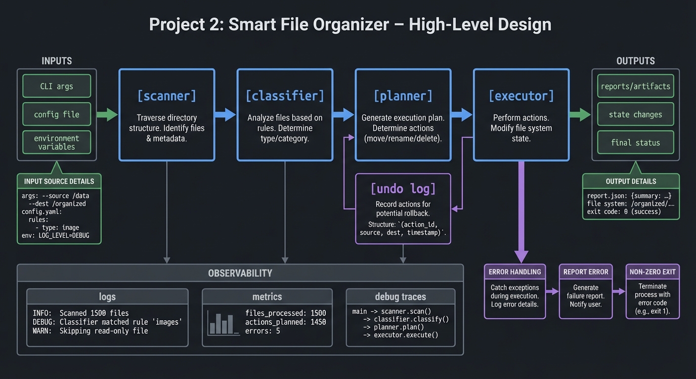 Project 2: Smart File Organizer high-level design diagram