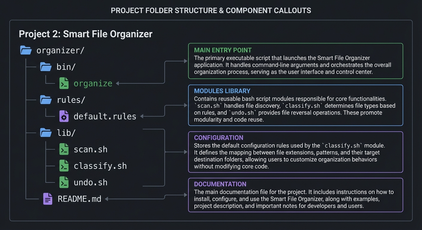 Project 2: Smart File Organizer project structure diagram