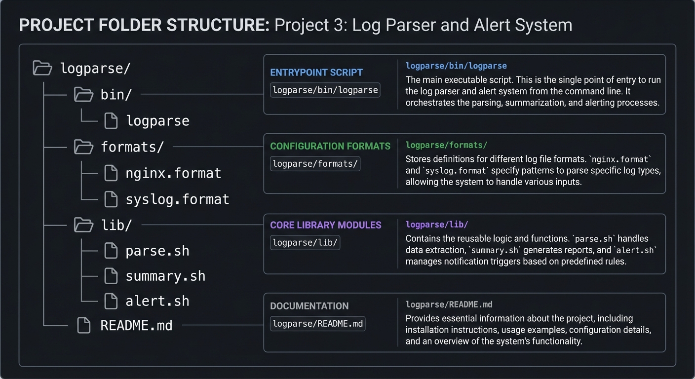 Project 3: Log Parser and Alert System project structure diagram
