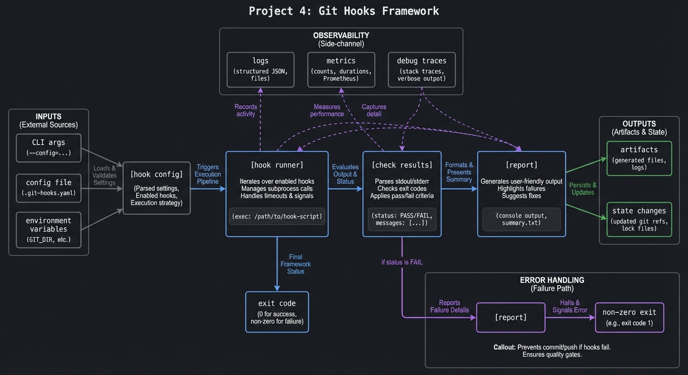 Project 4: Git Hooks Framework high-level design diagram
