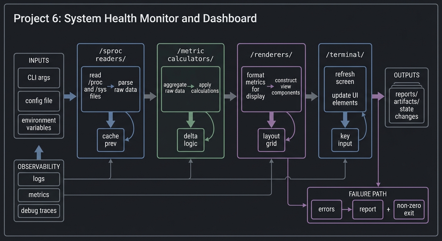 Project 6: System Health Monitor and Dashboard high-level design diagram