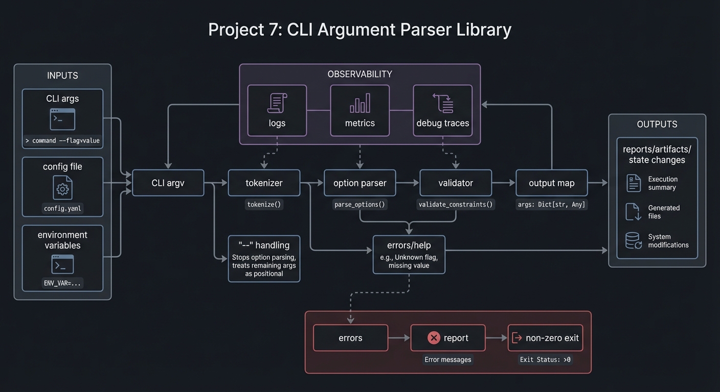 Project 7: CLI Argument Parser Library high-level design diagram