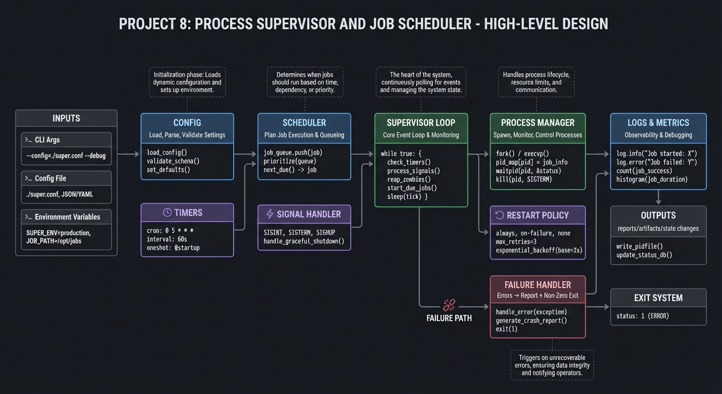 Project 8: Process Supervisor and Job Scheduler high-level design diagram