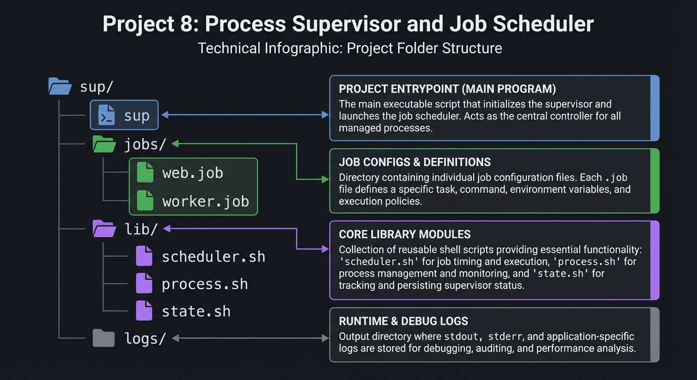 Project 8: Process Supervisor and Job Scheduler project structure diagram