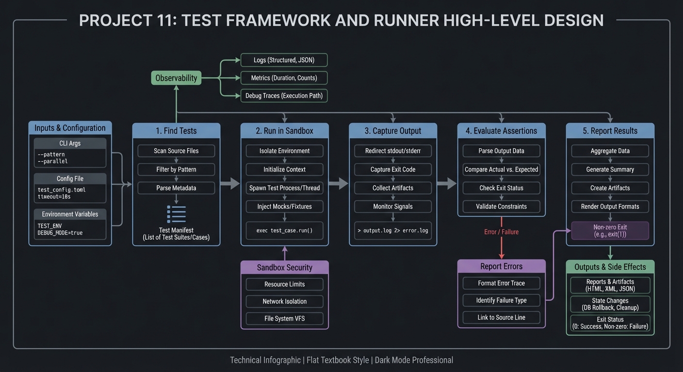 Project 11: Test Framework and Runner high-level design diagram