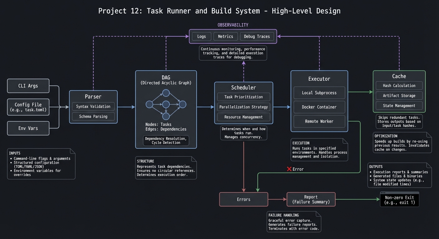 Project 12: Task Runner and Build System high-level design diagram