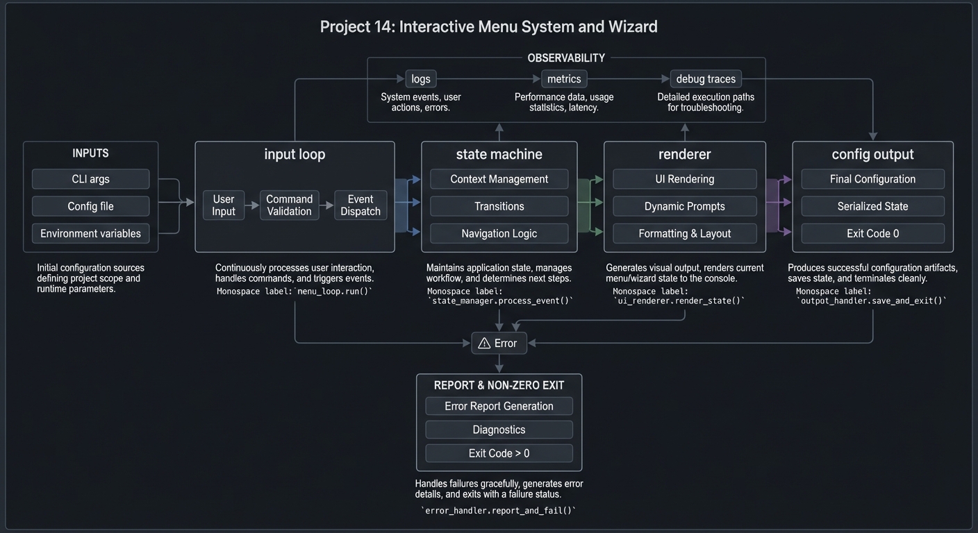 Project 14: Interactive Menu System and Wizard high-level design diagram