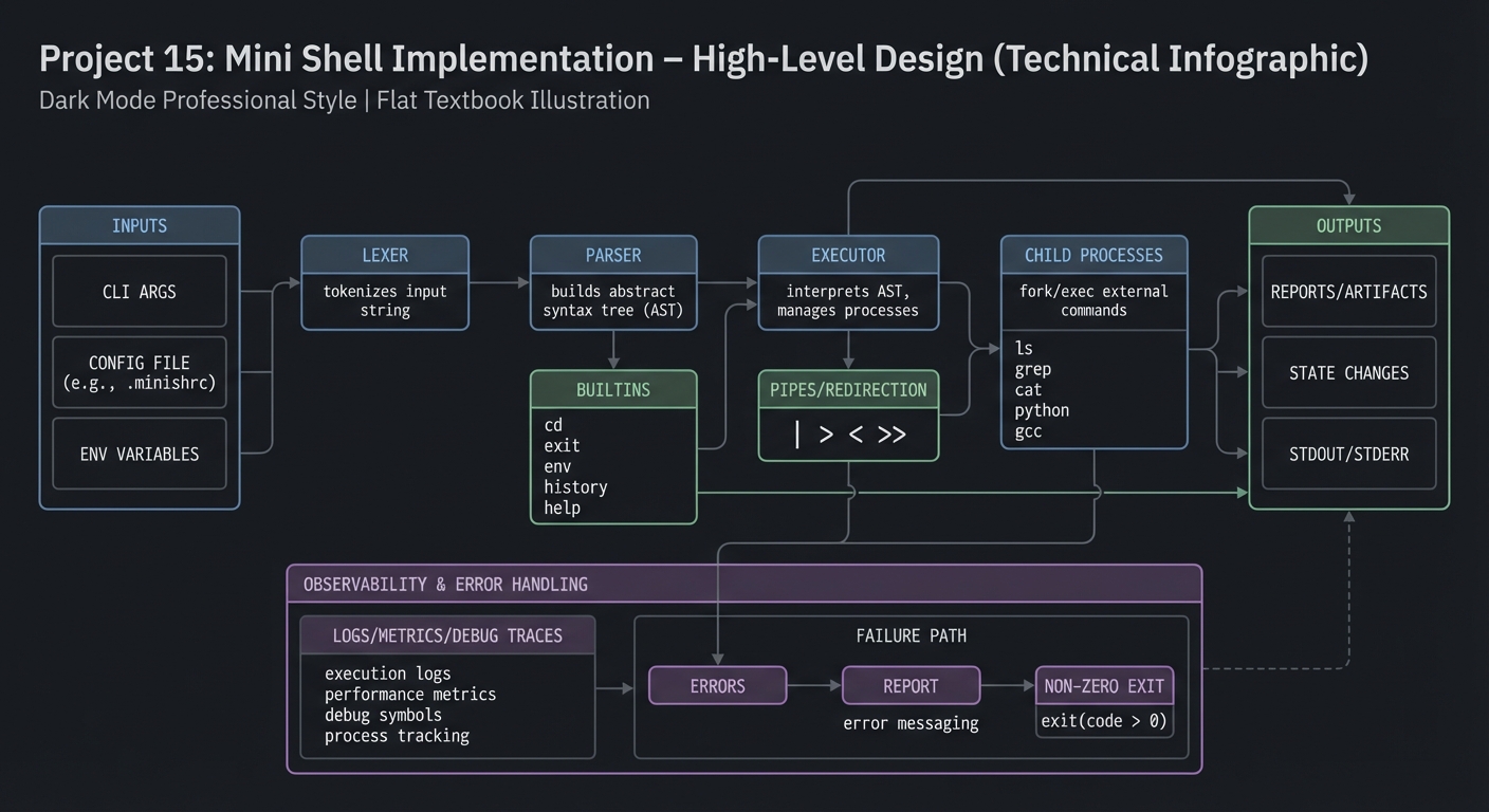 Project 15: Mini Shell Implementation high-level design diagram