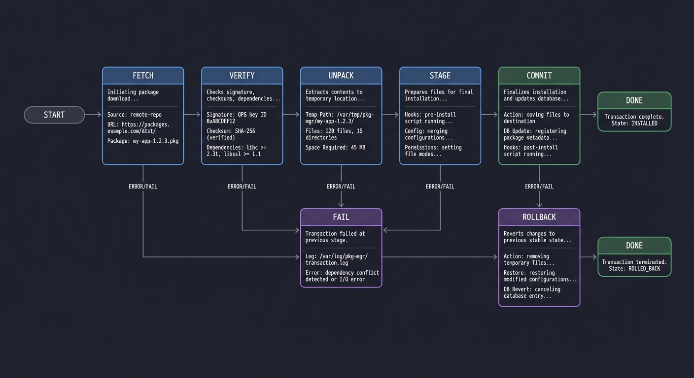 Package transaction state machine
