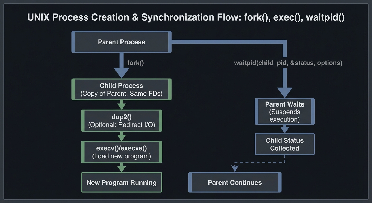 Fork/exec and waitpid flow