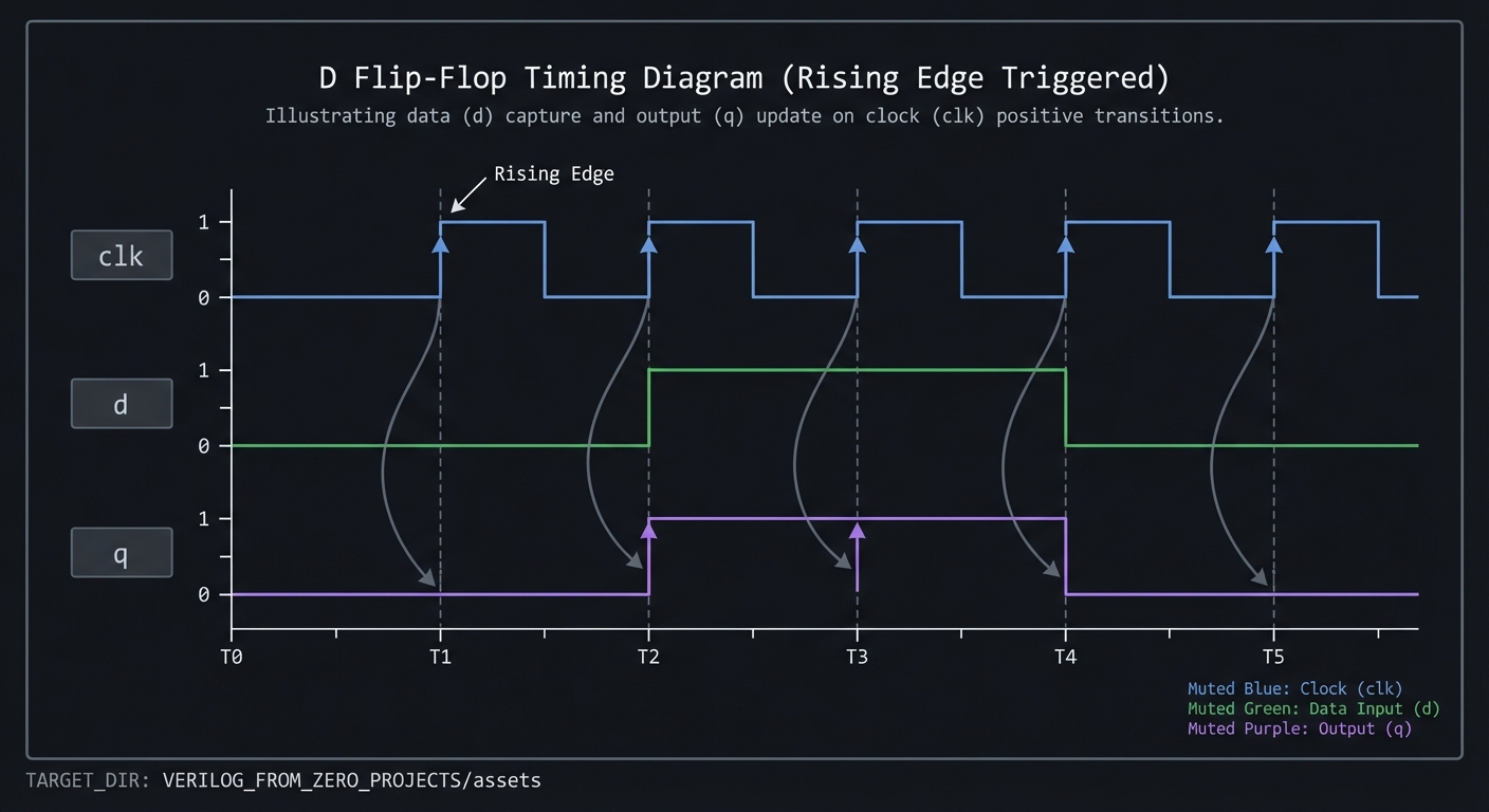 D flip-flop timing waveform