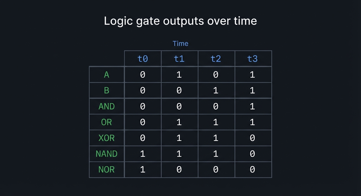 Logic gate outputs over time