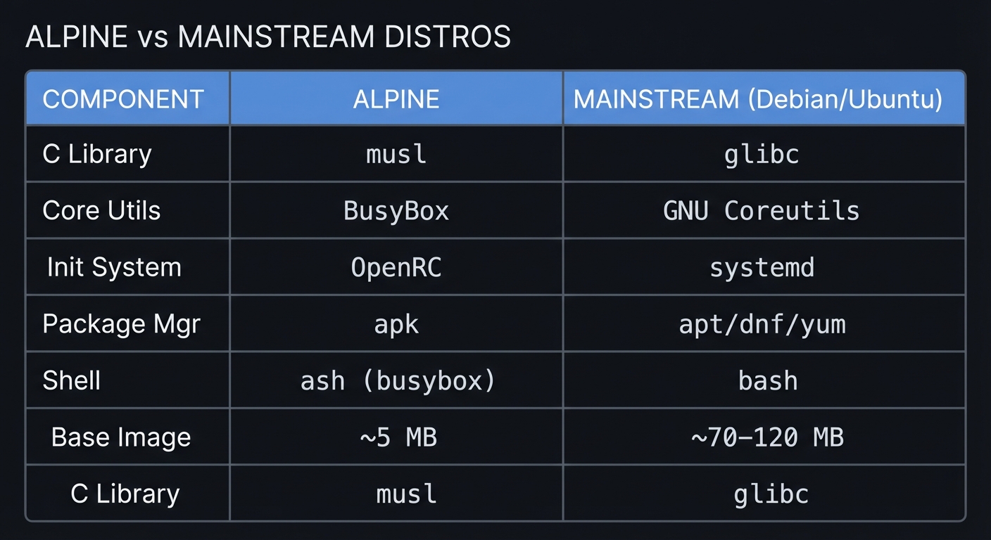 Alpine vs Mainstream Distros