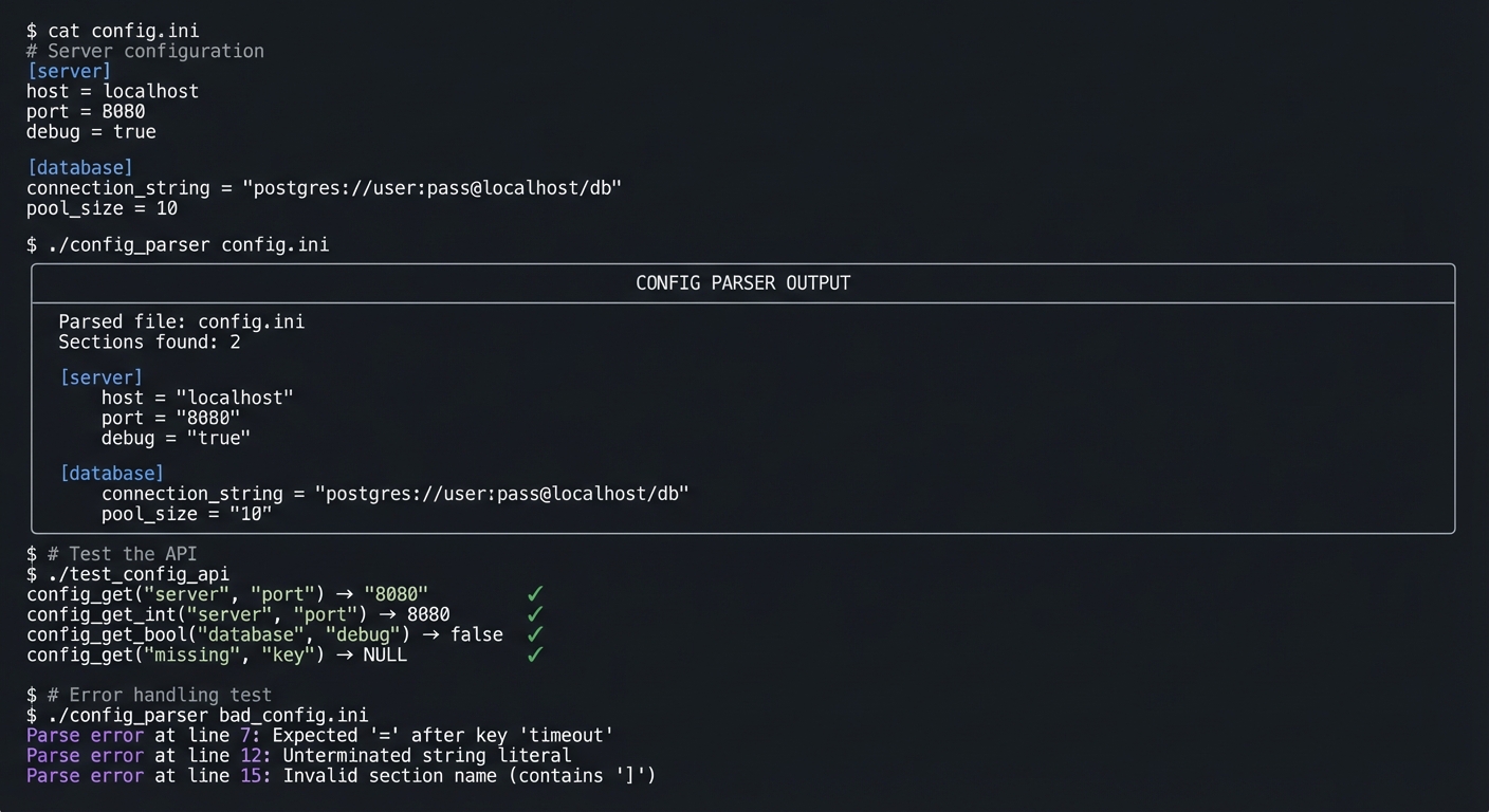 Config parser output