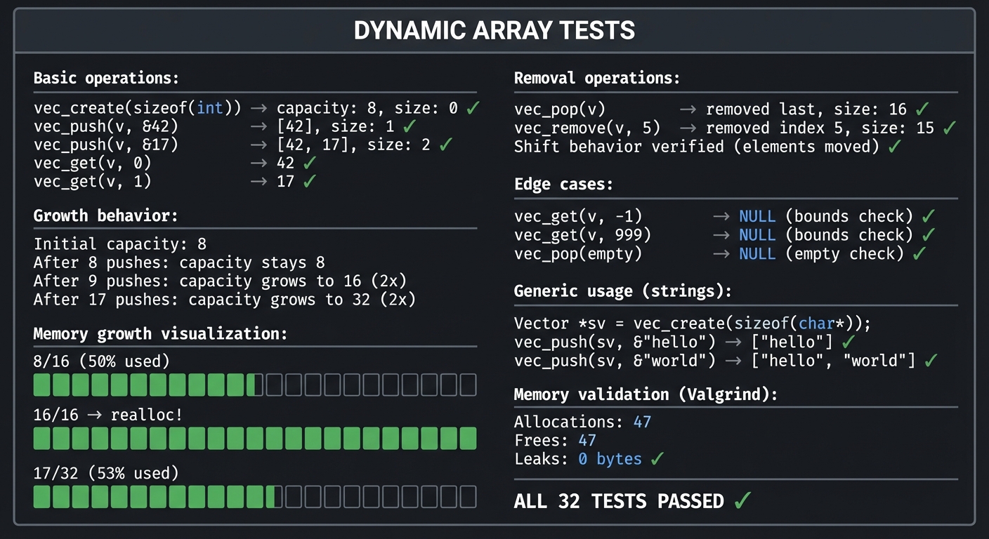 Dynamic array tests output