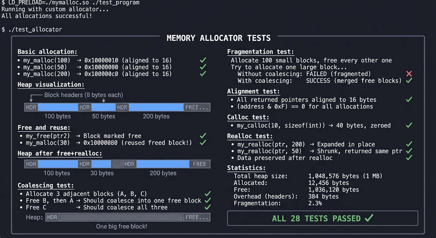 Memory allocator tests output