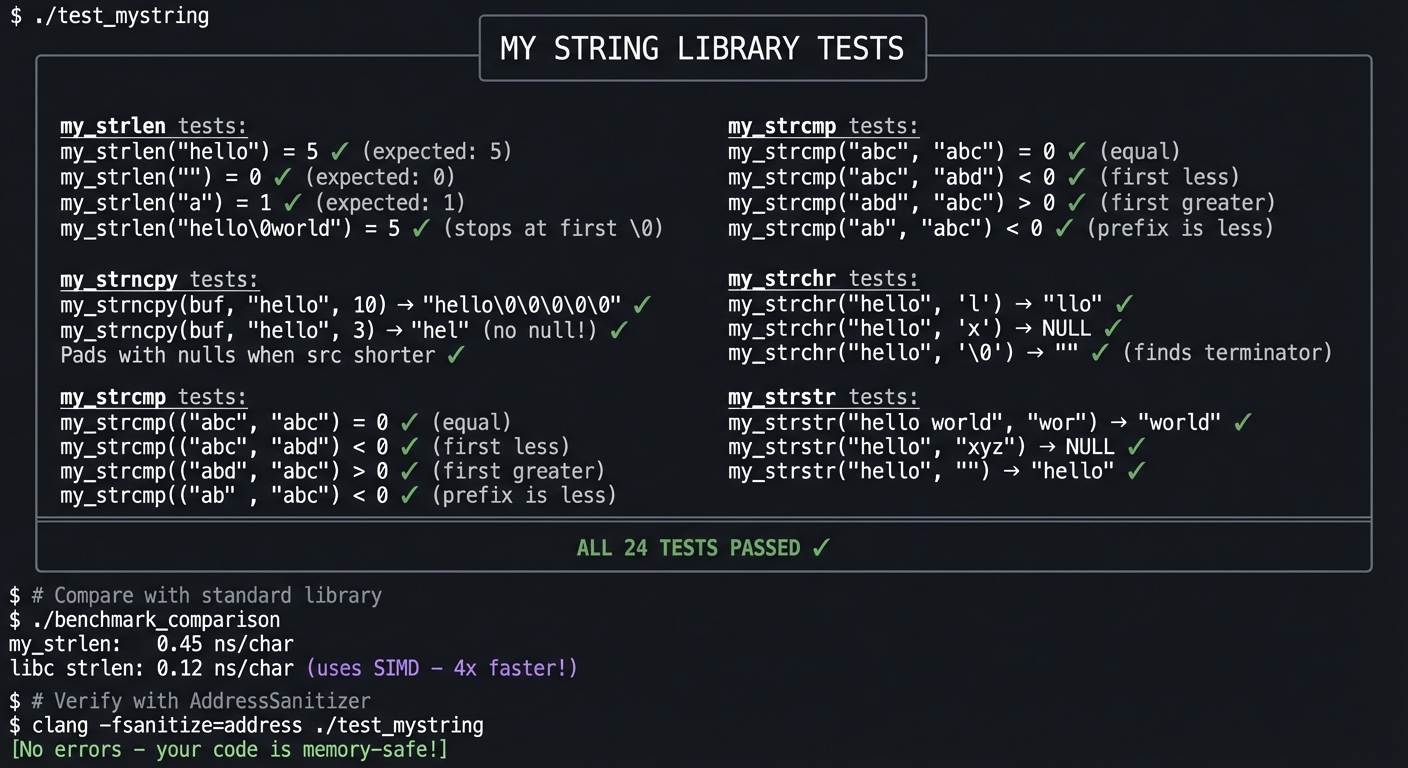String library tests output