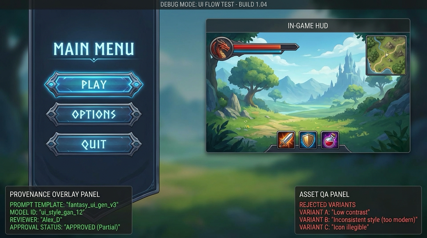 Project 11 UI Flows and AI Asset Pipeline Window Mockup