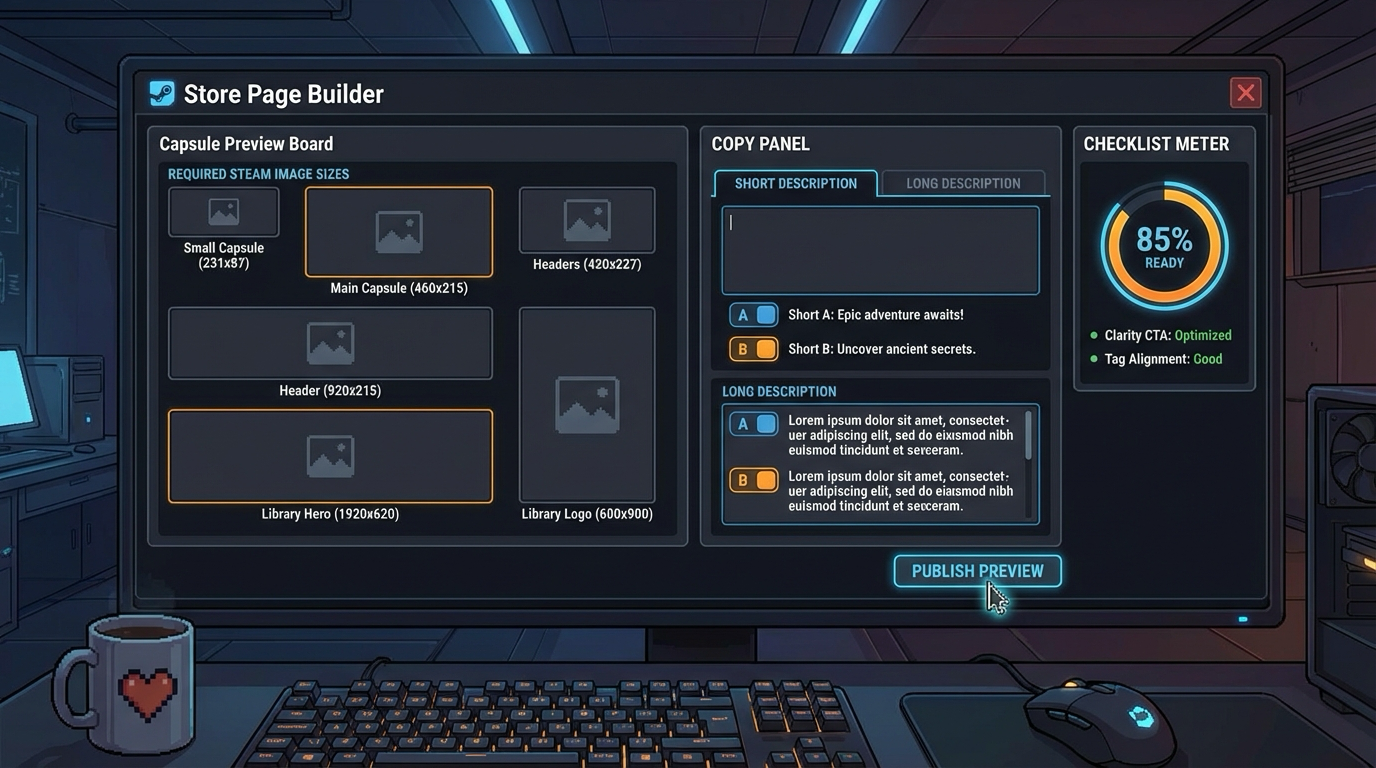 Project 16 Steam Store Page Builder Window Mockup