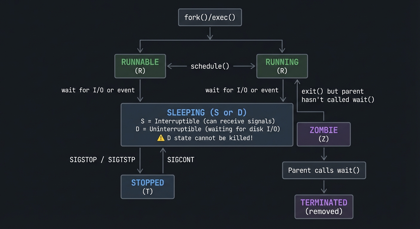 linux tools process states