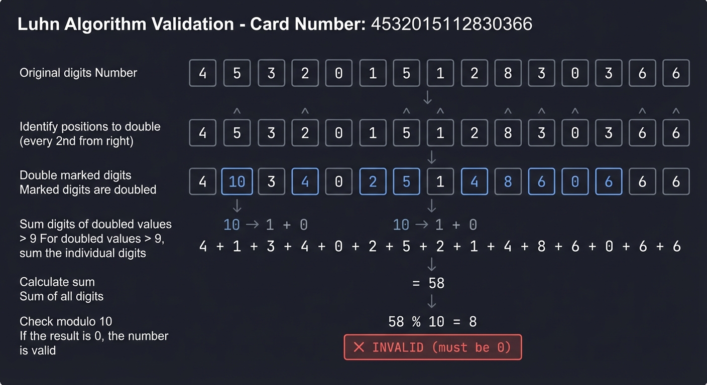 Luhn Algorithm Validation Step-by-Step Trace