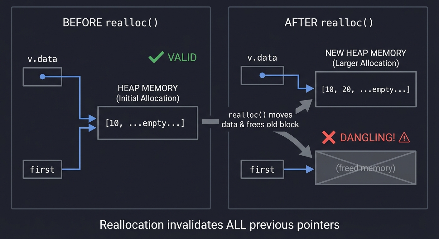 Pointer Invalidation: Before and after realloc