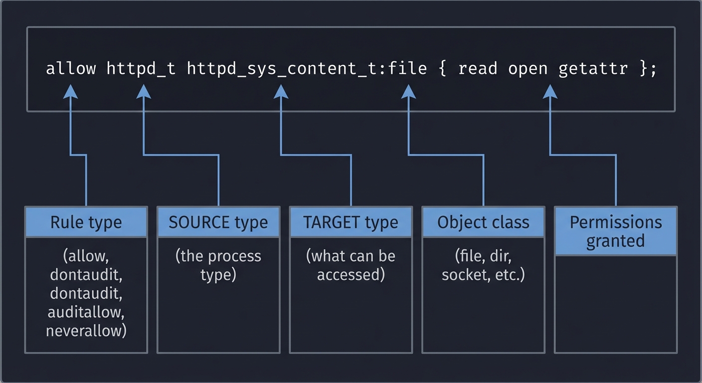 SELinux Type Enforcement Rule Syntax