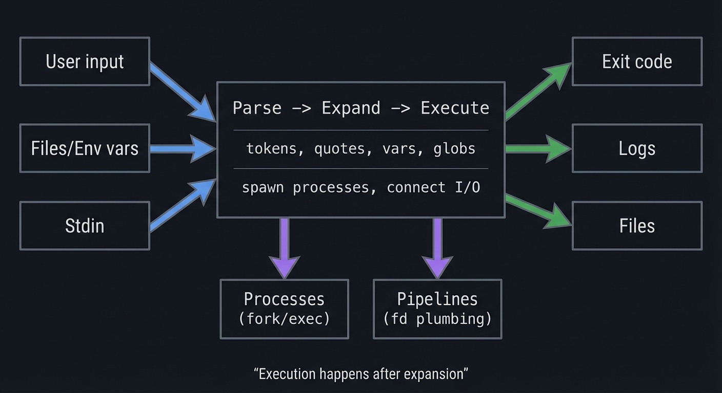 Shell execution pipeline mental model diagram