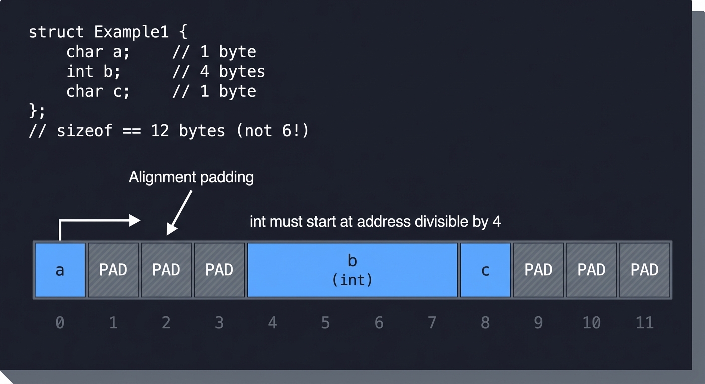 Struct Padding: Memory layout with alignment