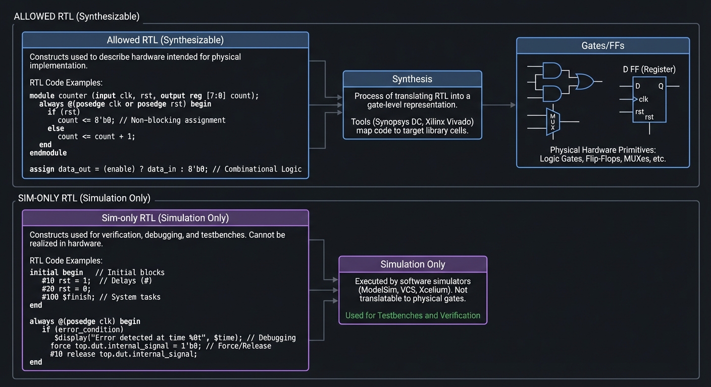 Synthesizable vs simulation-only RTL