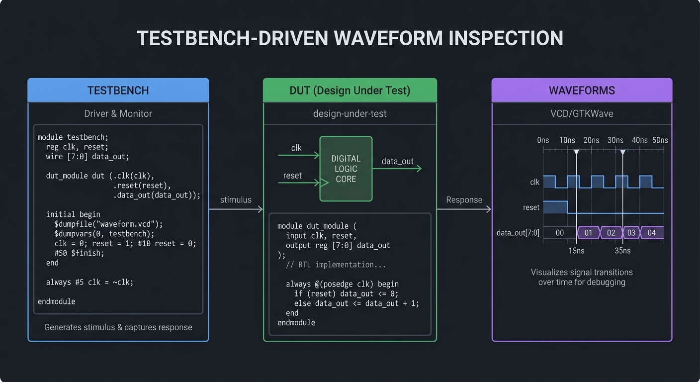 Testbench to DUT to waveforms