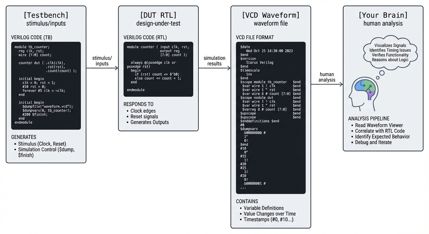 Simulation flow from testbench to waveforms