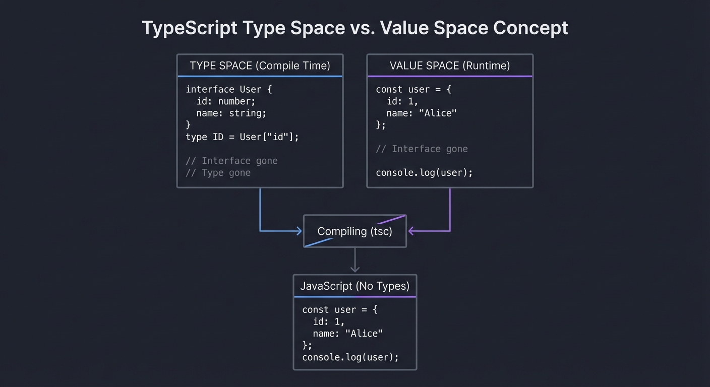 TypeScript Type Space vs Value Space - Showing how types are erased during compilation