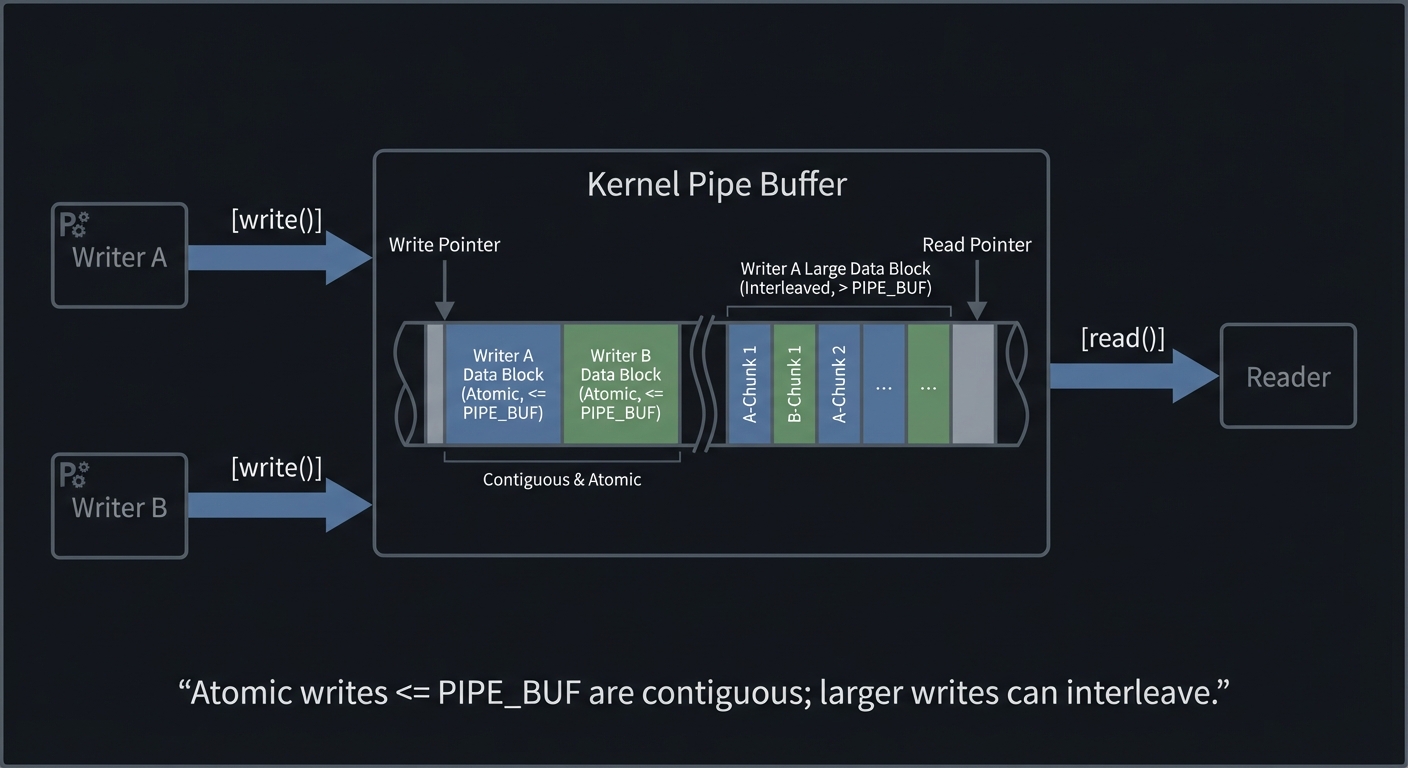 Pipe buffer atomicity with multiple writers
